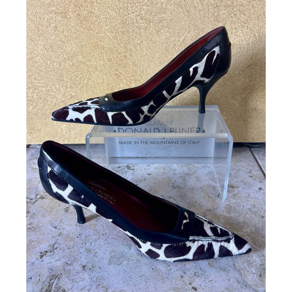 Donald Pliner Black White Leather Giraffe Hair Calf Pump Shoe New $350 NIB 5.5